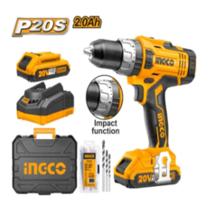 INGCO Taladro Inalambrico 13mm Incluye 2 Baterias, Cargador