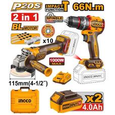 INGCO KIT TALADRO MAS ESMERIL INALAMBRICO 2BATERIA 4A Y 1 CARGADOR
